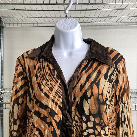 Bob Mackie Abstract Orange and Brown Blouse - Picture 7 of 11